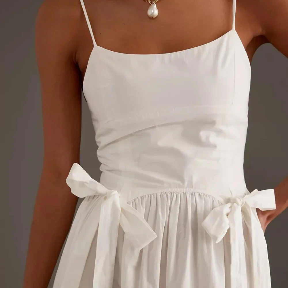 Sofie the Label Ivory Ballon Bow Cotton Midi Dress Sz M - Picture 1 of 14